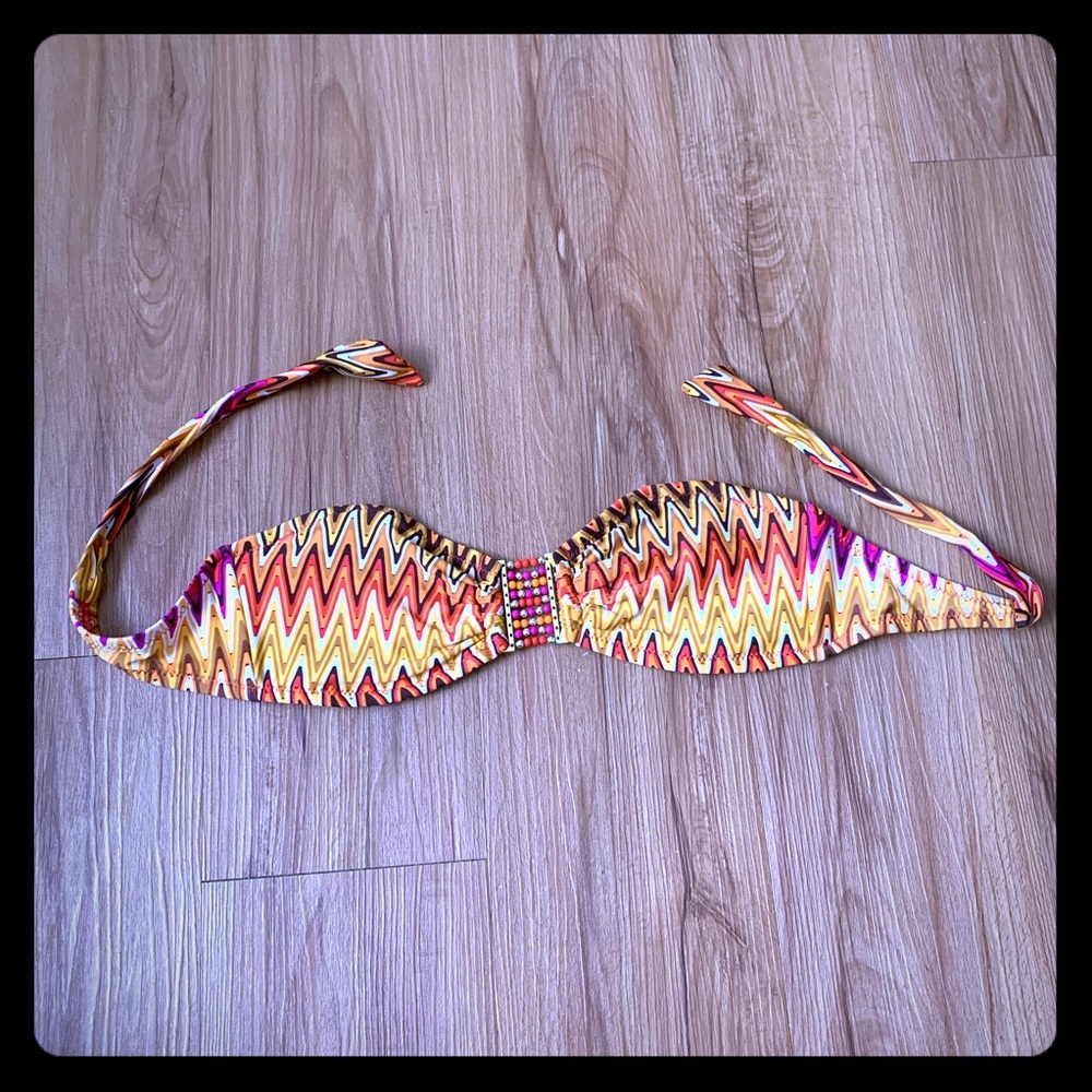 Bikini Top zig zags orange yellow pink colors